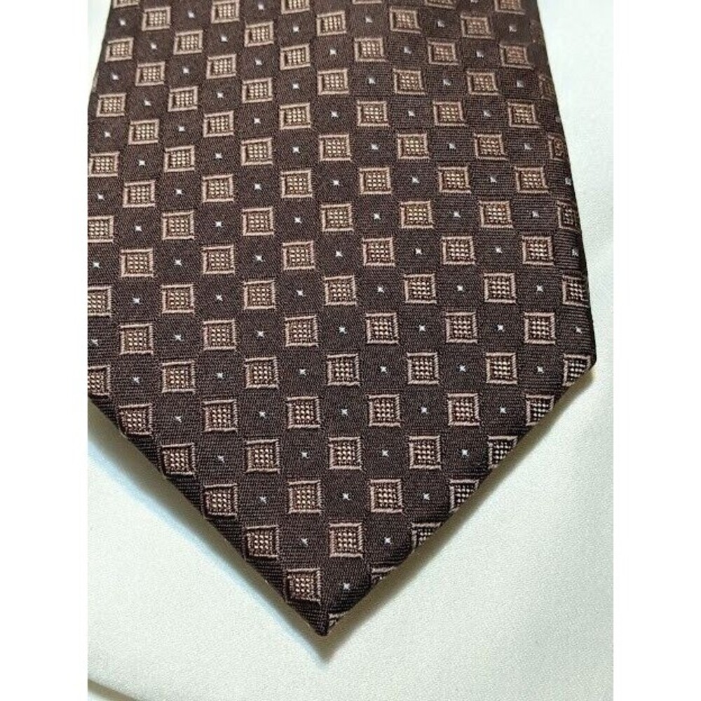 Kenneth Cole Mens Tie Imported Silk Geometric Brown Business